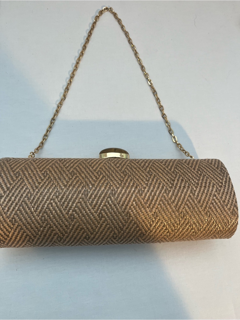 Banana Republic Woven Tan Metallic-Accent Shoulder Clutch